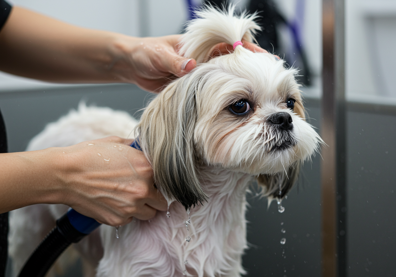 Antes e depois de um Shih Tzu